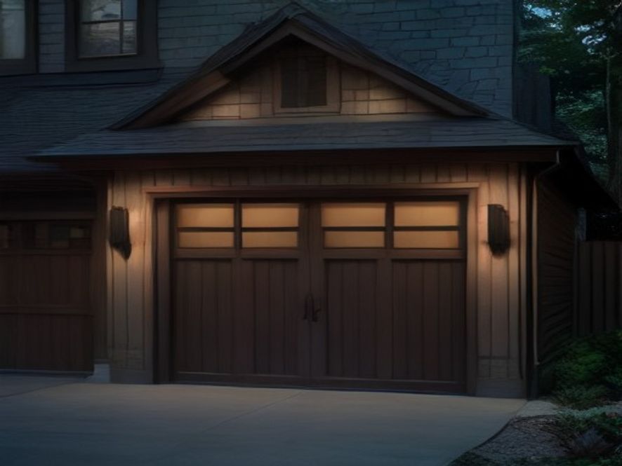 Custom warm wood garage door on a coastal shingle-style home